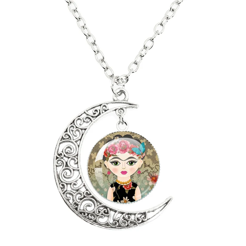 Beauty Girl Japan Kimmidol Caposoneva Dome Glass Pendant Hollow out Moon Necklace For Girls' Birthday Gift Jewelry