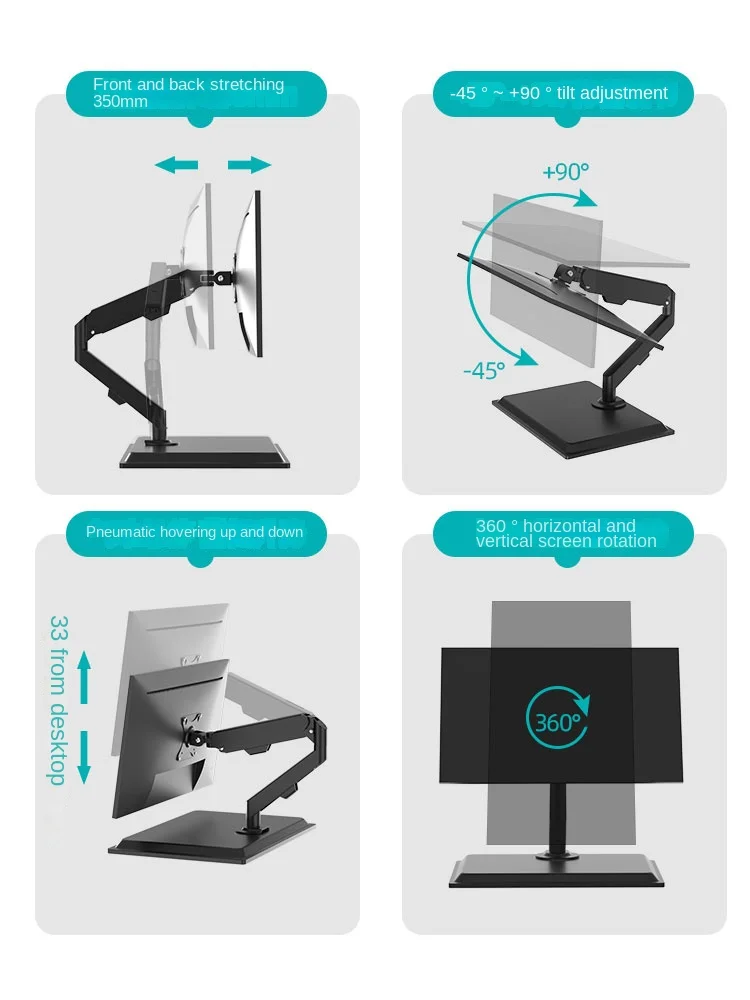 Punch-Free Display Support Arm Desktop Monitor Base Telescopic Spinning Lift