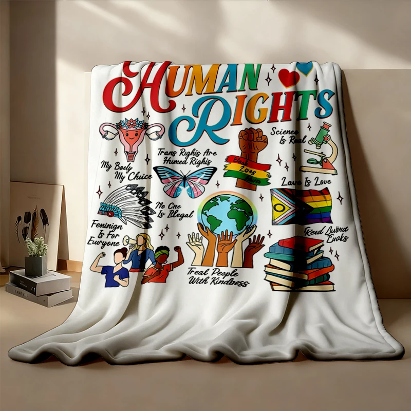 Big Fan of Human Rights Flannel Blanket, Equality Social Justice Flannel Throw, Gift for Activist