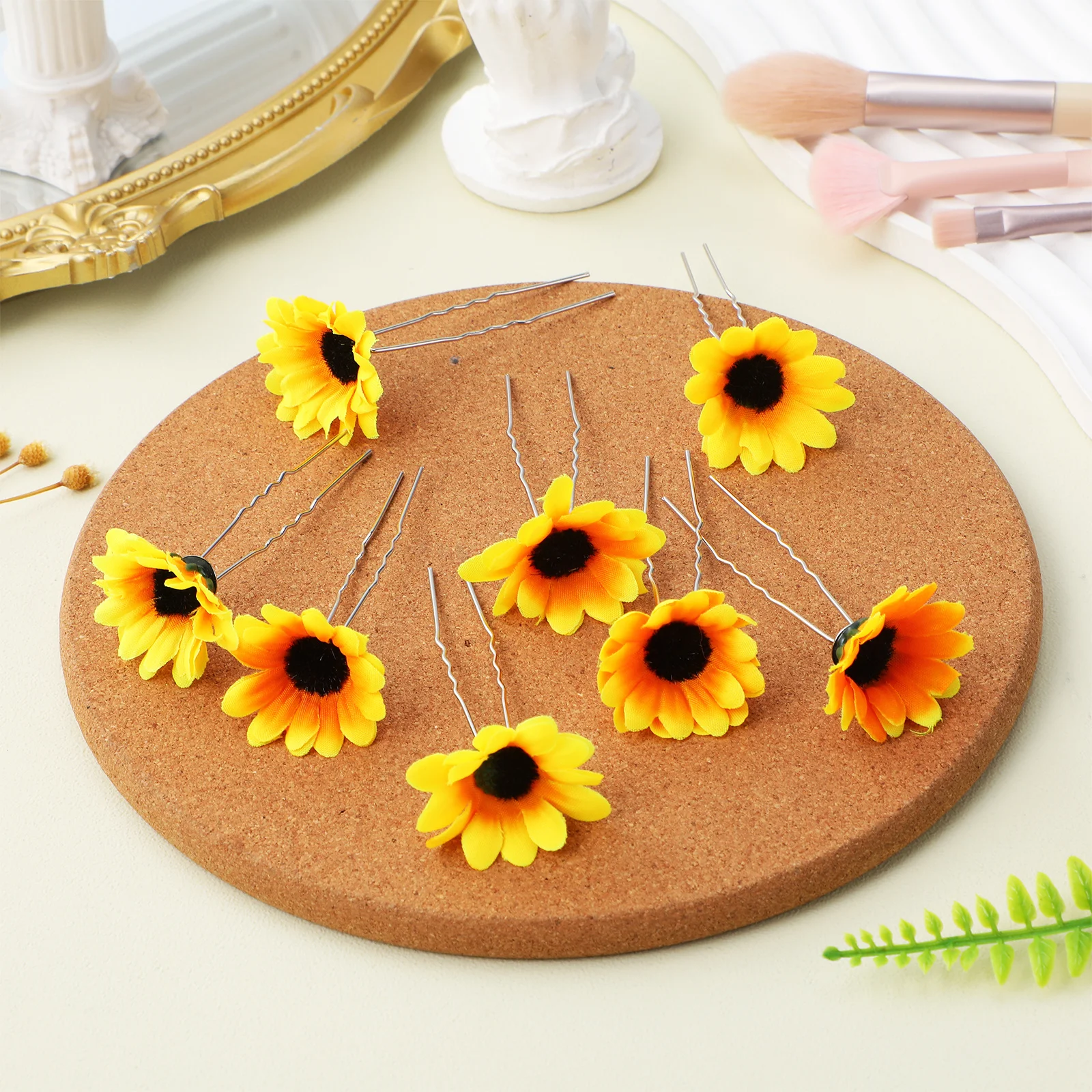 8 قطع من مشابك شعر عباد الشمس للأطفال، مشابك شعر ديزي، دبوس شعر على شكل زهرة محاكاة صفراء للحفلات والحياة اليومية، ملحقات التقاط الصور #5