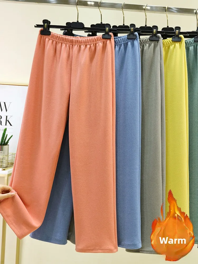 

Утепленные флисовые брюки для сна с высокой талией, женские теплые уютные зимние домашние брюки, двусторонние бархатные однотонные брюки больших размеров