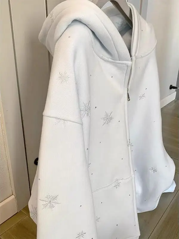 

Теплая женская толстовка на молнии с вышивкой и капюшоном, на флисовой подкладке, зимняя утепленная верхняя одежда, уникальный дизайн, открытый кардиган-топ