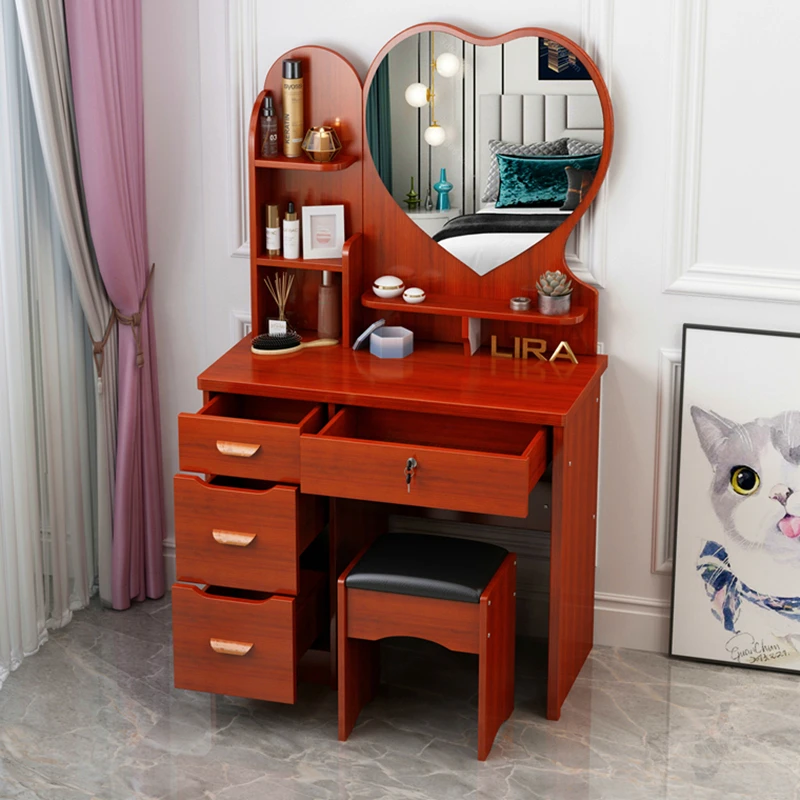 Modern wooden dresser with mirror and drawers