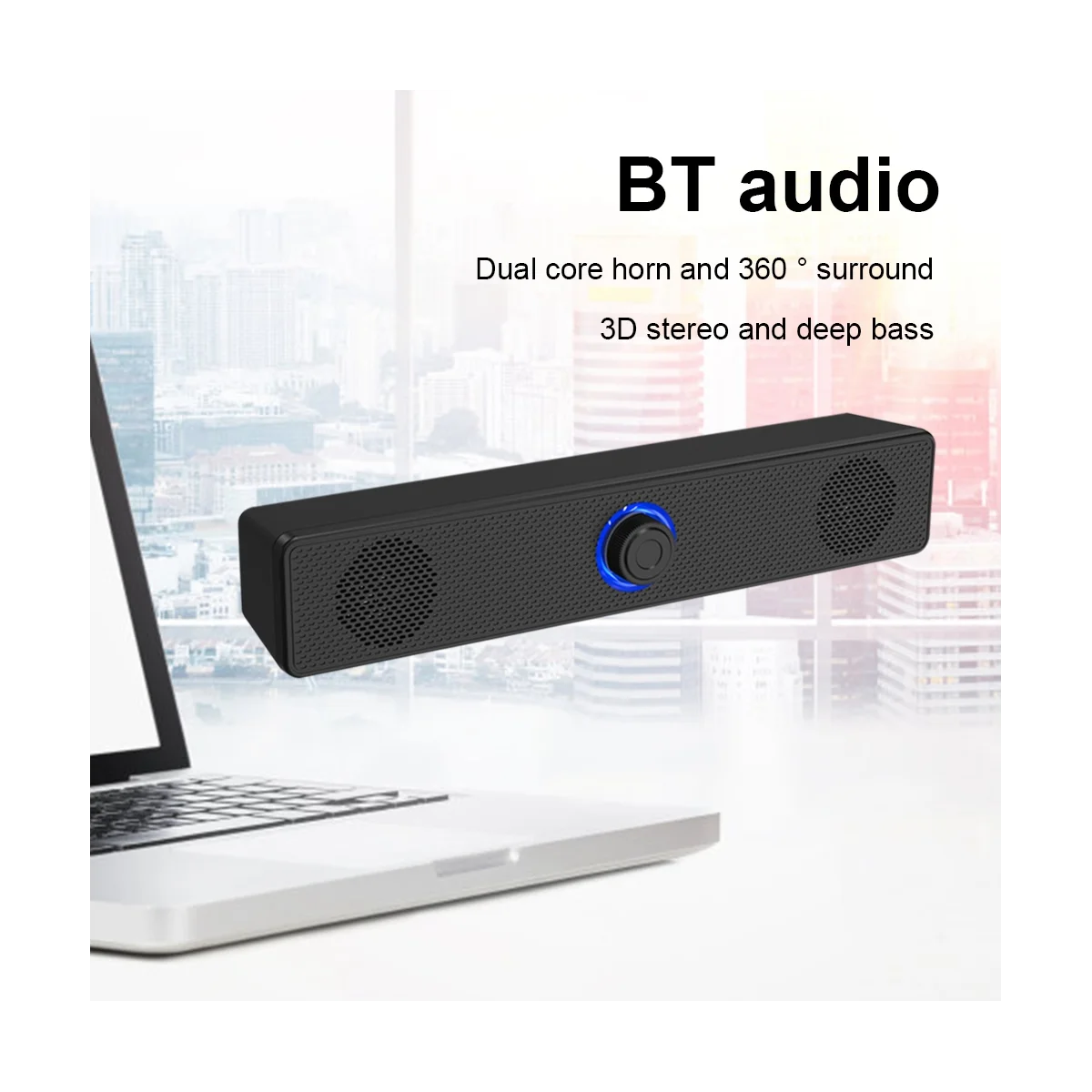 USB Powered Soundbar Bluetooth 5.0 Speaker 4D Surround Stereo Bass Subwoofer Sound Bar for Laptop PC Home Theater