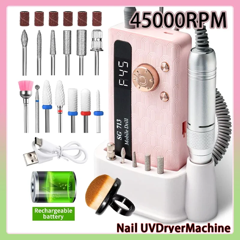 35000/45000RPM Rechargeable Nail Drill Machine Professional Portable Electric Manicure File for Nails Gel Polish Remove Grinding