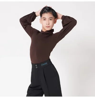 キッズボーイラテンダンス Tシャツ 3 色プロフェッショナルダンストップス V 襟デザインジャズルンバチャチャダンスパフォーマンスダンスウェア