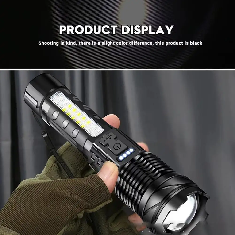 High Power LED Flashlights Tactical Emergency Strong Spotlights Telescopic Zoom Built-in Battery USB Rechargeable Camping Torch