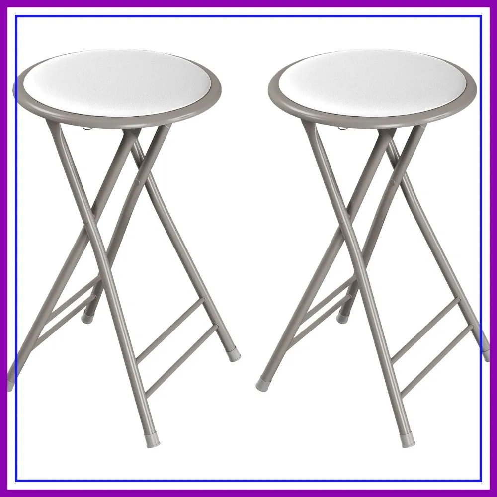 Set of 2 Folding Bar Stools, 24-Inch Counter Height, 225 lb Capacity, White