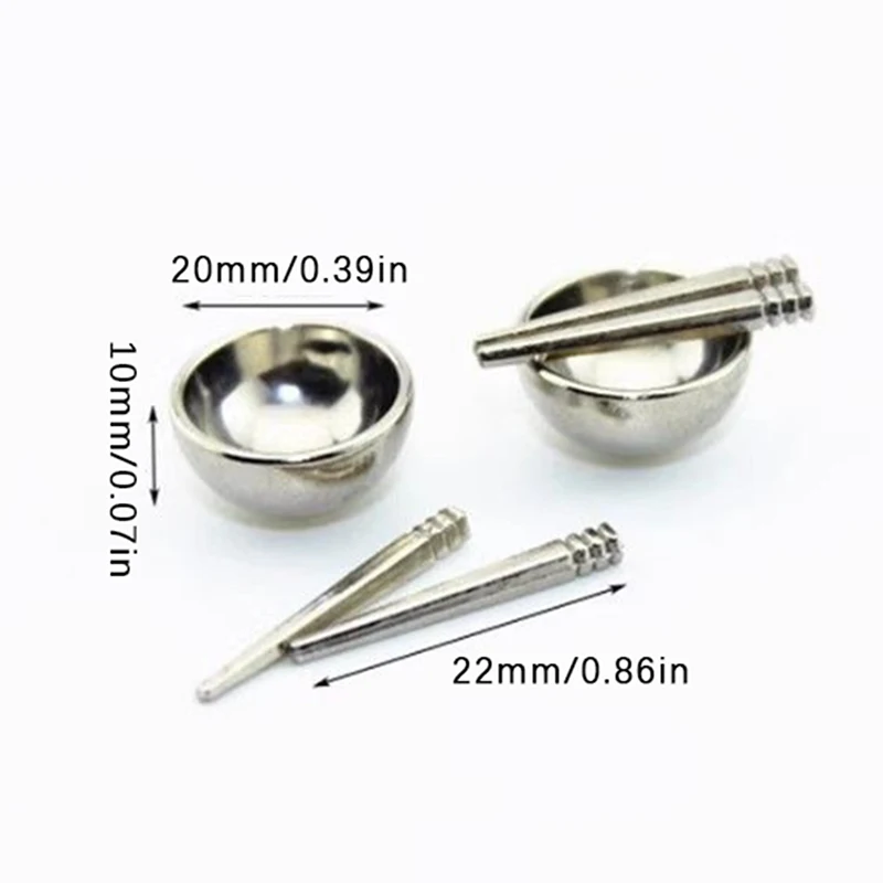 Mini maison de poupée en alliage de Simulation, bol en argent, baguettes, vaisselle Miniature, modèle maison de poupée, accessoires de cuisine, jouets, 3 pièces/ensemble