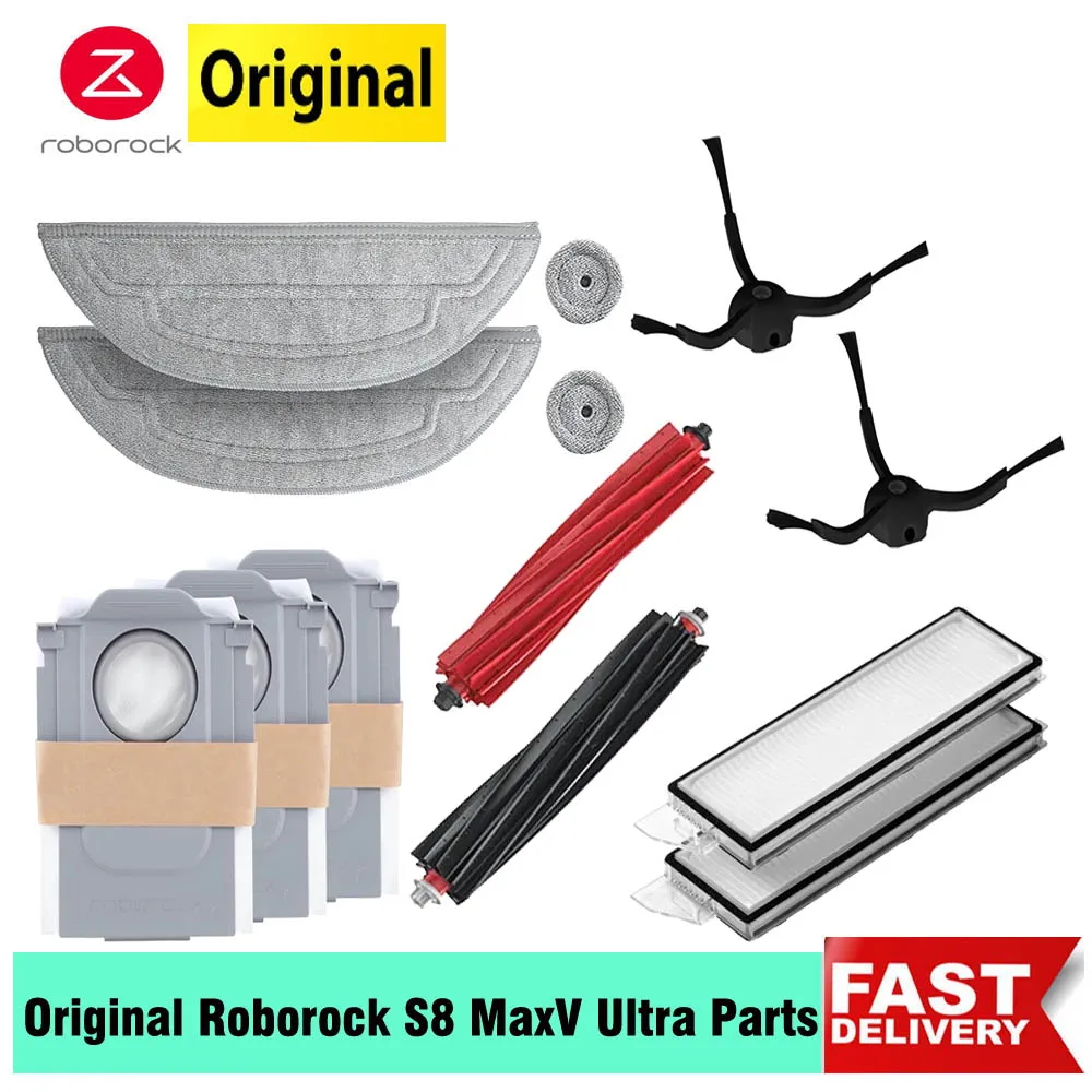 Original Roborock S8 MaxV Ultra Accessory of DuoRoller Main Brush HEPA Filter Side Brushes Dust Bag Mop Cloth Parts Optional