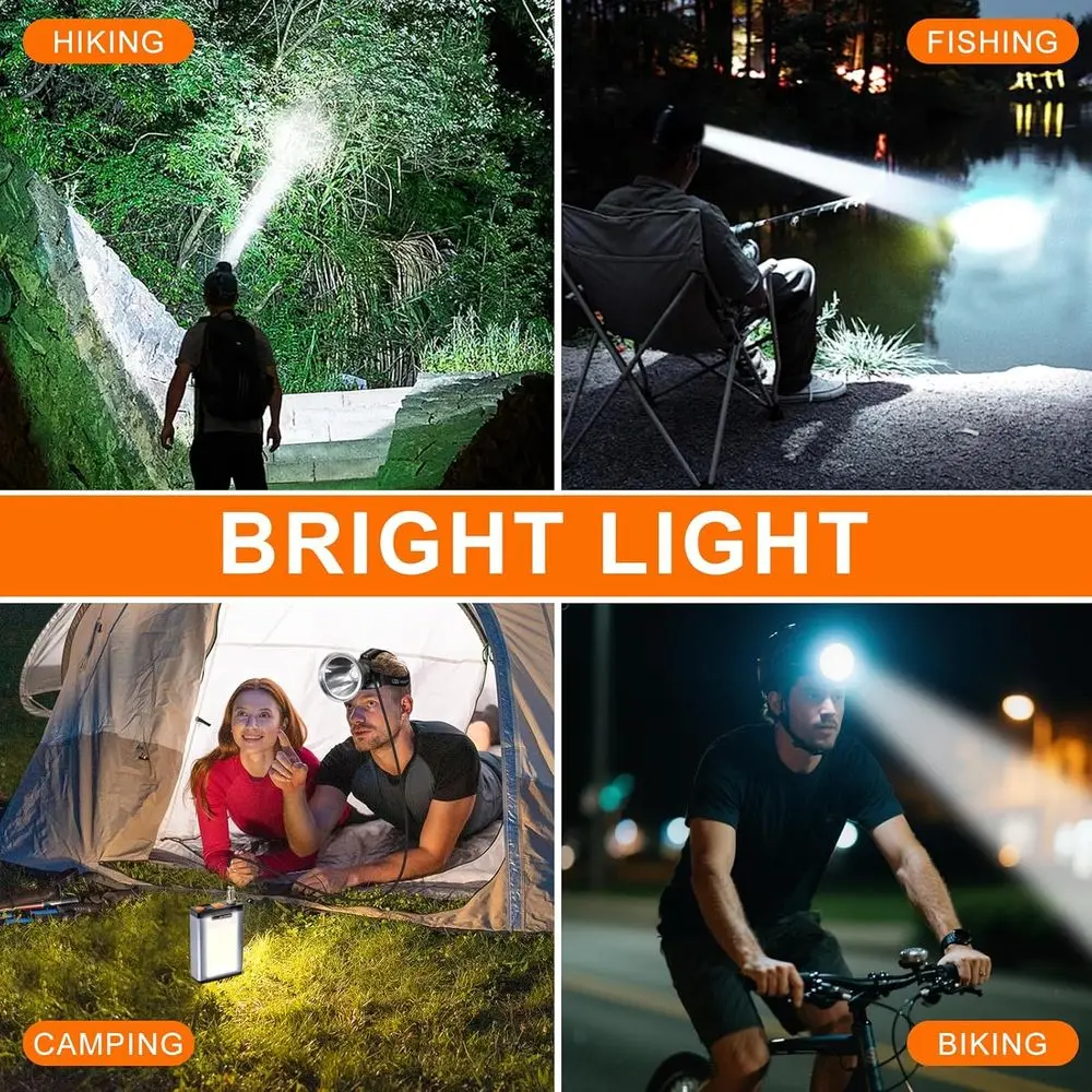 Linterna frontal LED de alto lumen de aleación de aluminio ultrabrillante de 40 W: recargable, impermeable y liviana con sensor de movimiento y 6 luces