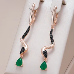 Kinel Hot Green Natural Zircon Snake Drop Earrings For Women 585 Rose Gold and Black Plating Vintage Animal Daily Punk Jewelry