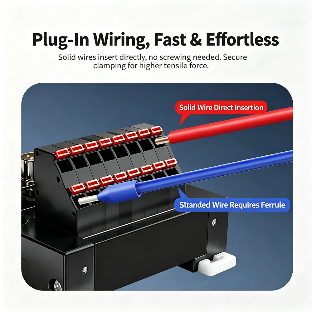 DIN Rail Mount Direct Plug-in Terminal Block, Male And Female Headers For PLC Cabinet Power Distribution And Wire Junction