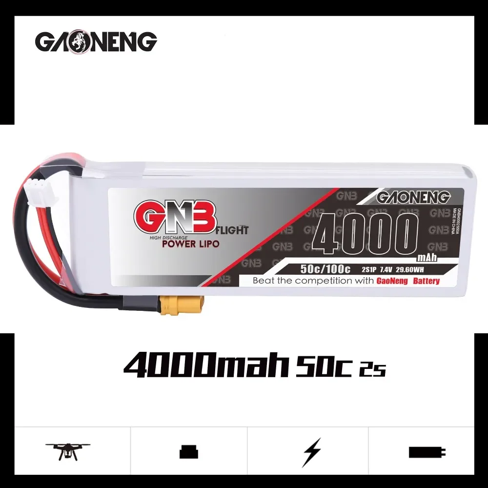 GAONENG GNB 4000mAh 2S 50C 100C 7.4V XT60 LiPo Battery 1/10 and Scale RC Hobby Models Electric RC Devices Touring Car