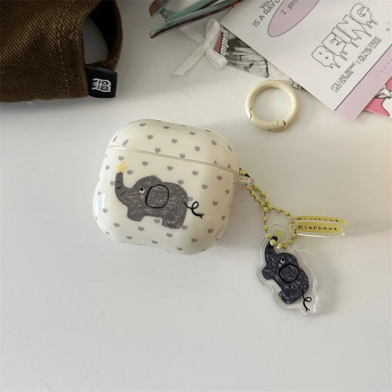 

Cute Love Elephant Headphone Case For Apple Airpods Pro 2 3 4 Cover with Charm Silicone Headset Cases for Airpod 4 Gen Funda