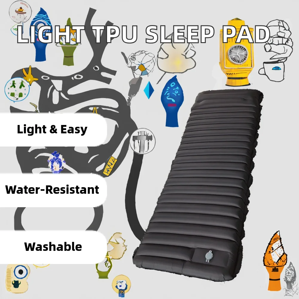 وسادة نوم خفيفة الوزن ومحمولة مخصصة من مادة البولي يوريثان الحراري، مضخة قدم متينة لمدة دقائقين، مقاومة للماء للتخييم