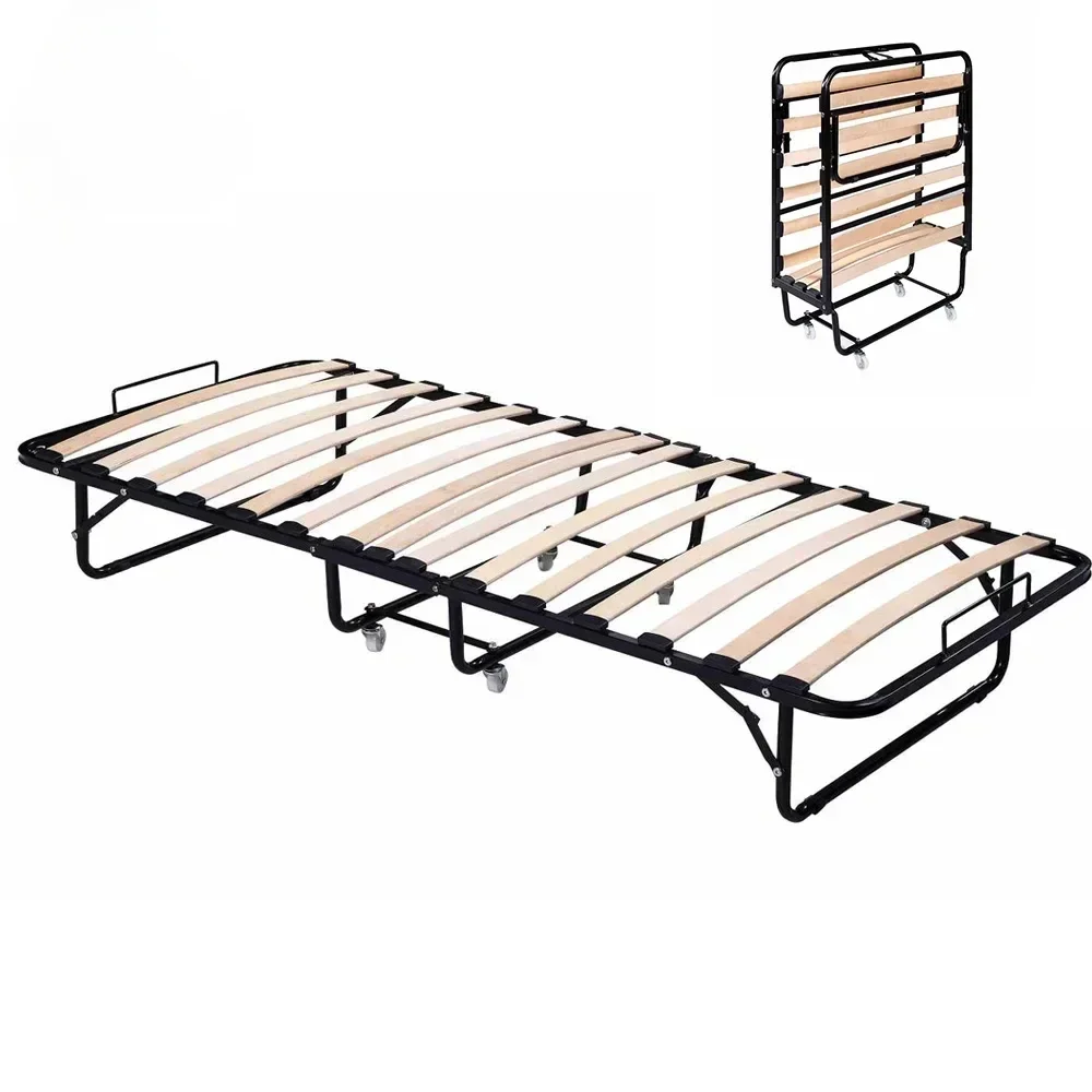 Portable Single Folding Metal Travel Bed Frame, White Iron Frame, Wholesale Cama