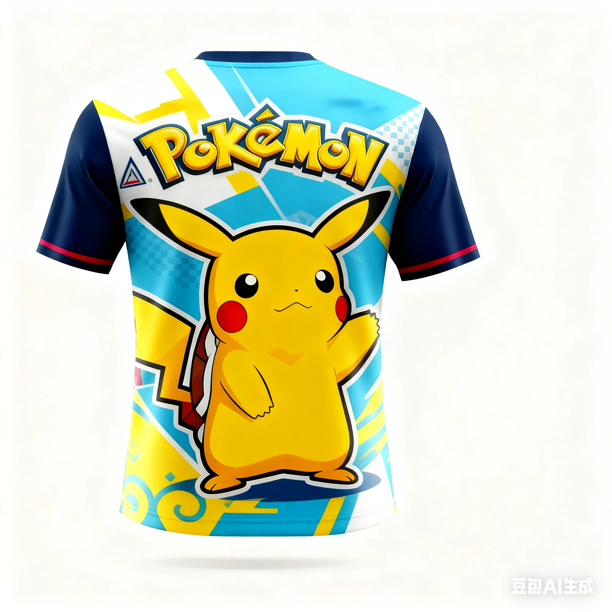 Jersey Pokémon Cartoon Pattern New Ai Design Blue Short-Sleeved Round Neck Breathable T-Shirt Sportswear Children's/Adult Tops