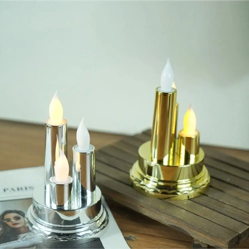 

3 in 1 LED Flameless Candle Flickering Taper Electronic Candle Light Three-Wick With Lampshade Flameless Pillar Candle