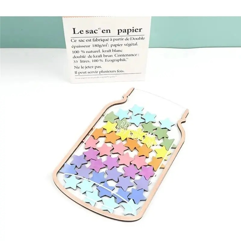 ABRU-Children' S Reward System Learning Incentive Tool 2Pcs Wooden Star Jar, Desktop Decoration For Classroom Home