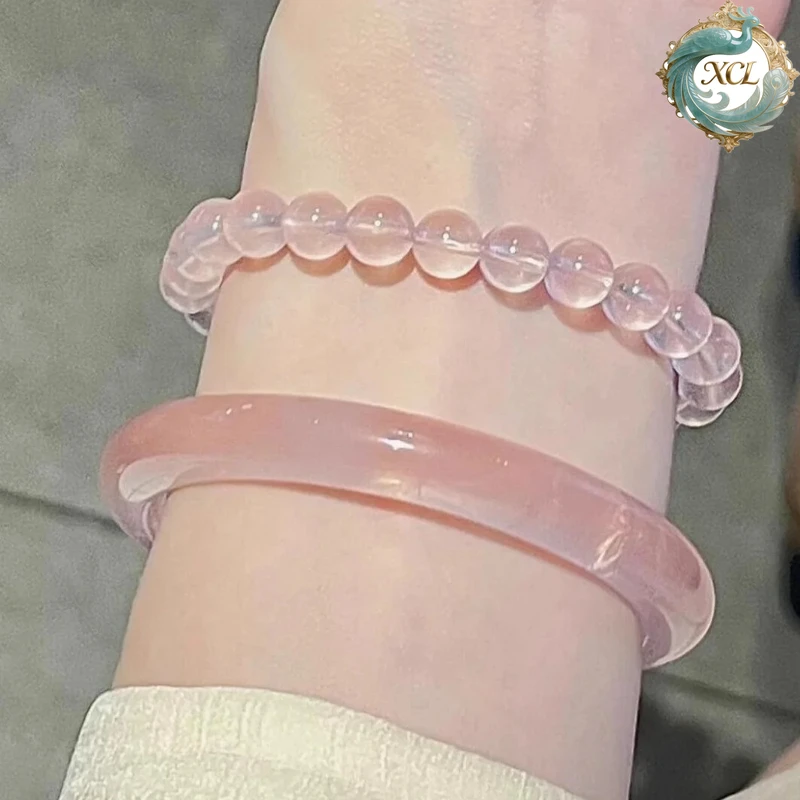 

XCL Natural Strawberry Crystal Cherry Blossom Agate Bracelet Women's Pink Crystal Bangle Fashion Versatile Jewelry