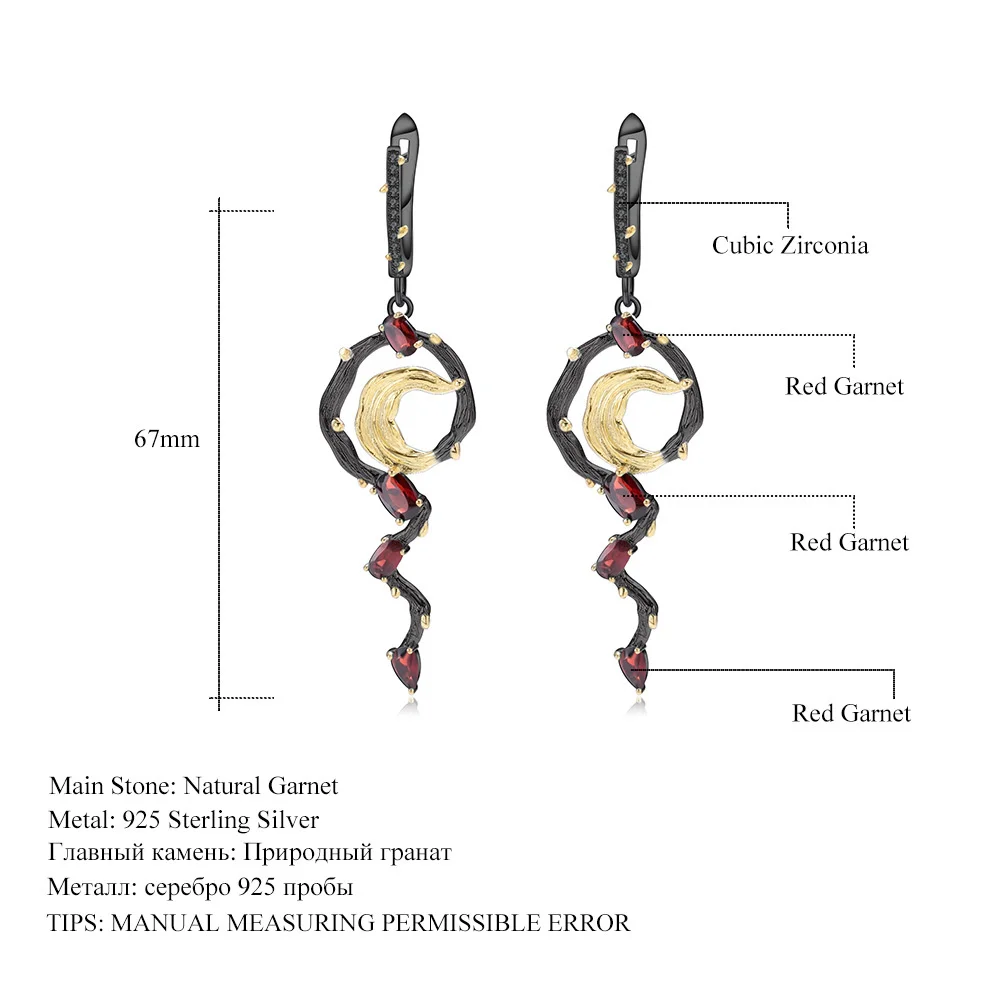 Luxury brand genuine real jewels Italian Craft Designer Jewelry Style 925 Silver Natural Garnet Earrings high quality