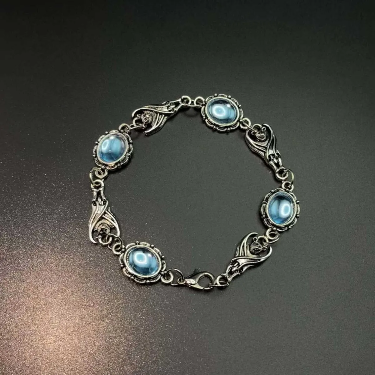 Vampire Bat Bracelet,Gothic Jewelry,Witchcraft accessories,Light blue Cameo,Vintage, Pagan,Alternative,Bat,bracelets For Women