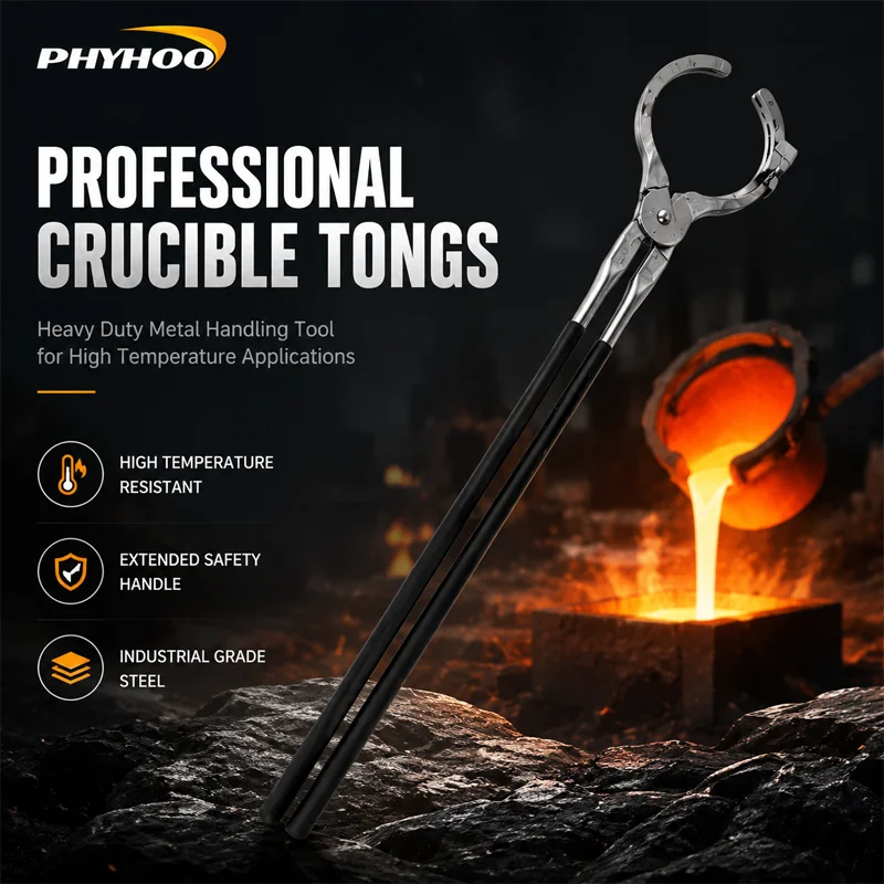 

PHYHOO Heavy Duty Crucible Tongs Professional Metal Handling Tool High Temperature Resistant Long Handle For Gold Jewelry Castin