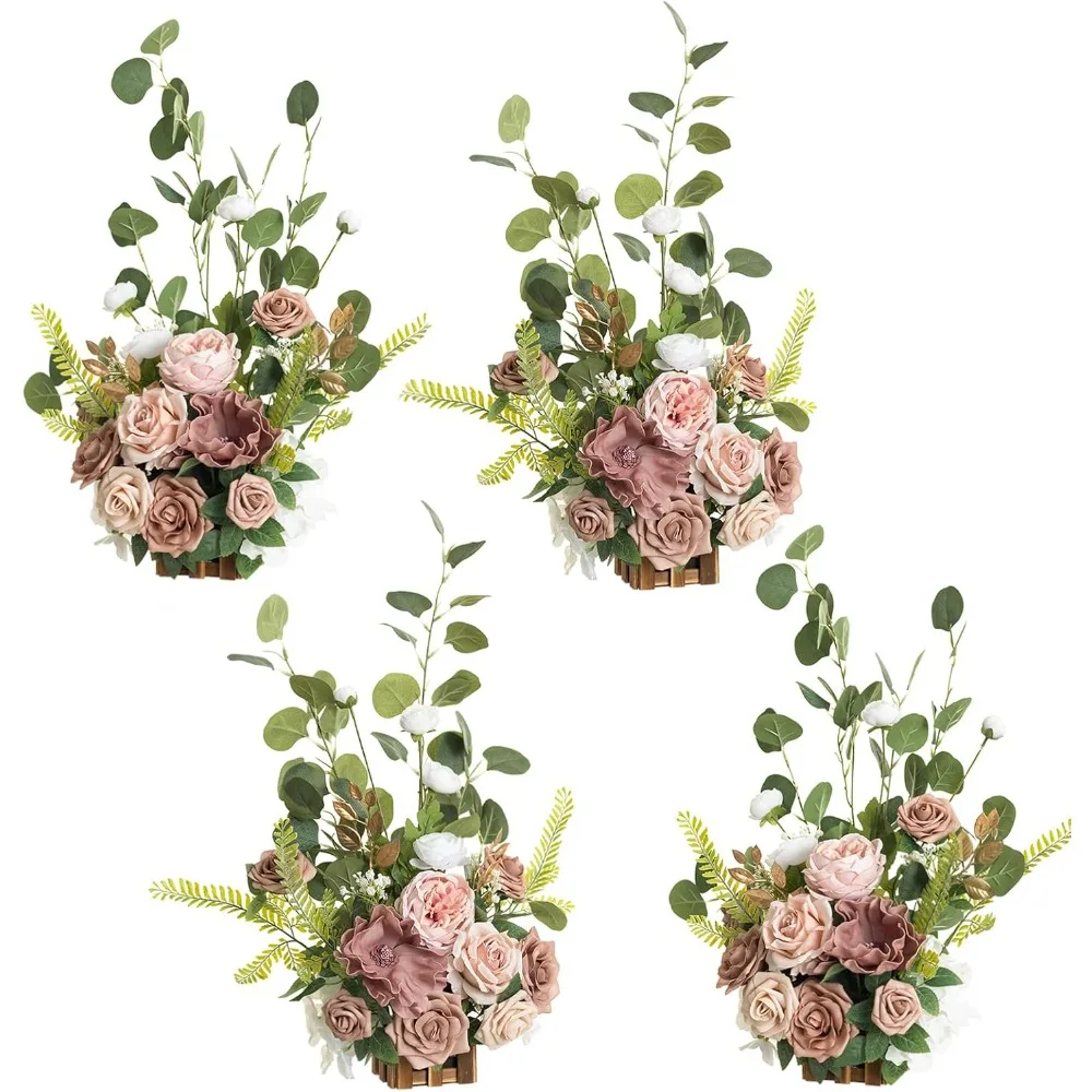 

Artificial Flowers 17.5"Tall Standing 4 pcs Wedding Aisle Runner Chair Decorations Dusty for Reception Rose Floral Party Outdoor