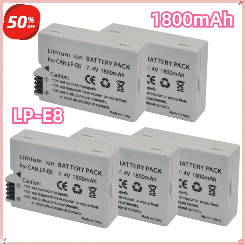 

For Canon EOS 550D 600D 650D 700D Kiss X4 X5 X6i X7i Rebel T2i T3i T4i T5i 1800mAh LP-E8 Camera Battery Pack