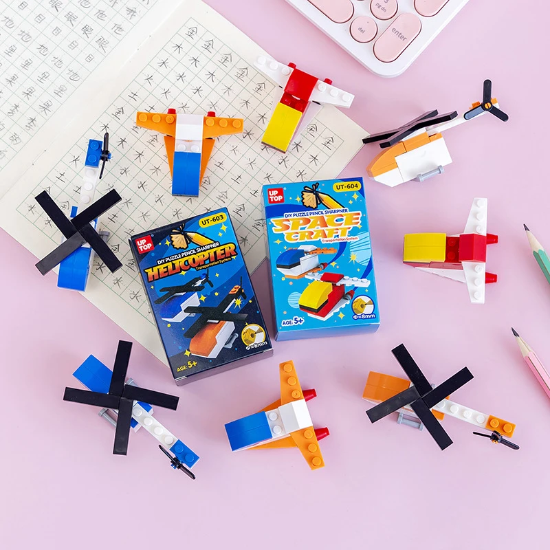 DIY Cartoon Building Block Pencil Sharpener Student Creative Puzzle Assembled
