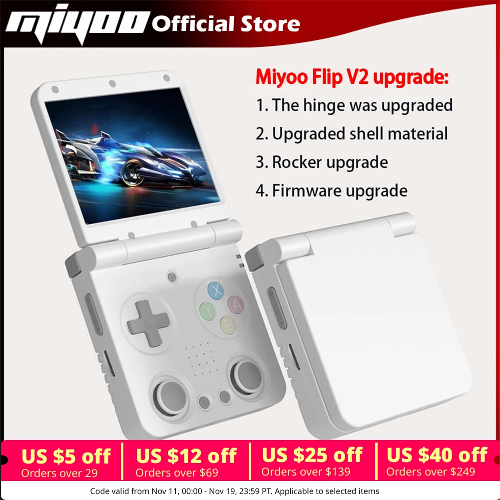 MIYOO Flip V2 Handheld Game Console 3.5''IPS Screen Retro Compact Portable Game Machine for On-the-Go Entertainment Players Gift