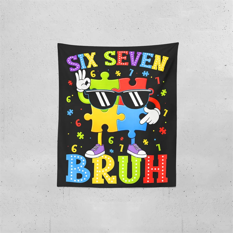 Gaslight Gatekeep Girlboss Six Seven Bruh 67 Autism Puzzle Tapestry Wall Hanging Art for Bedroom Living Room Decor College Dorm