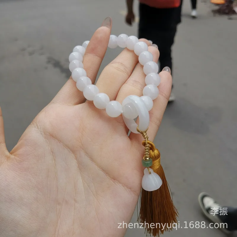 Hetian Handheld Jue Suet Flexible Ring White Jade Bracelet Tassel Seedpod Pendant Men And Women