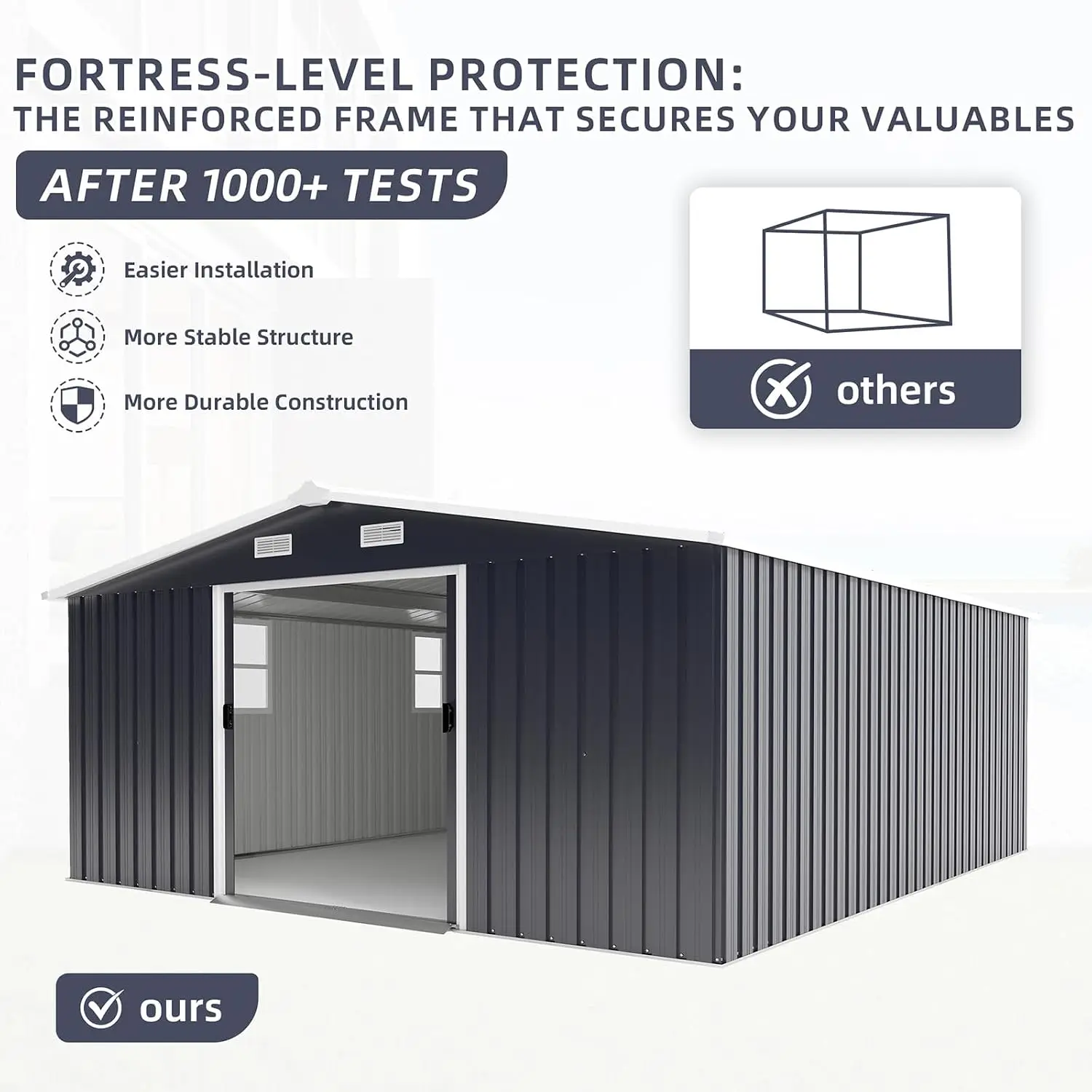 Large Metal Outdoor Storage Shed 12x10 FT, Updated Frame Tool Building for Backyard Lawn Patio, Customized
