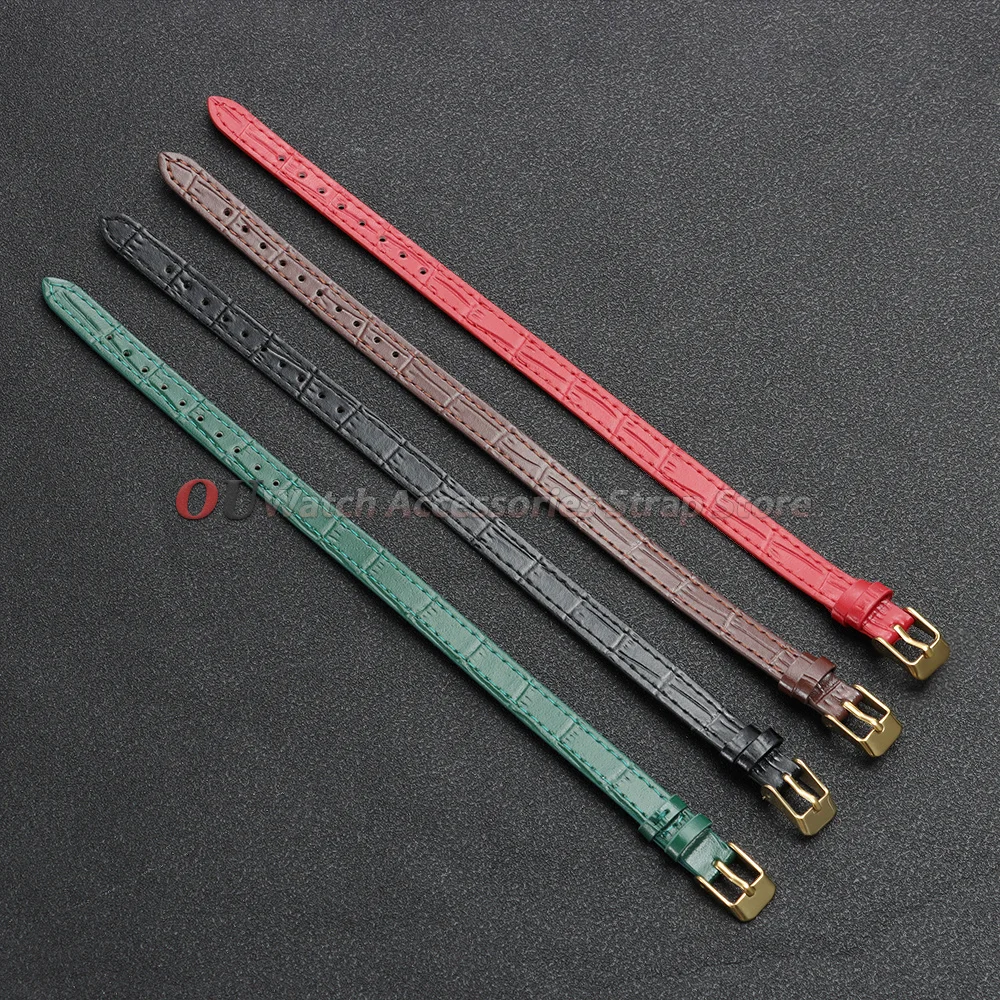 New Ultra-thin Leather Watch Band 8mm 10mm Small Size Universal Men Women Wristband Black Fashion Gold Buckle Strap Accessories