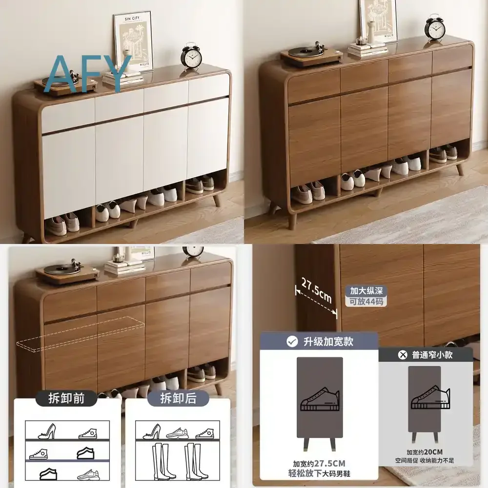 Large Capacity Solid Wood Shoe Cabinet for Household Entrance Corridor Outdoor Entry Storage Organizer for iPhone Android
