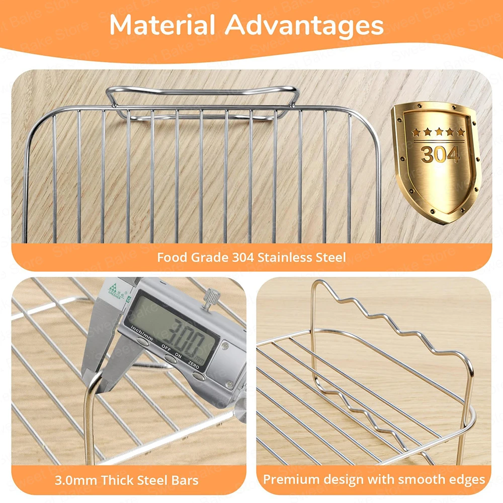 2 شبكات شواء مقلاة هوائية كبيرة مع 4 أسياخ لـ Ninja AF500EU، COSORI Twinfry 10L/Dual Zone 8.5L، Cookwise، Russell Hobbs 9L