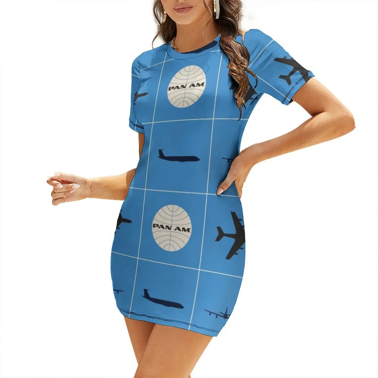 

Pan Am Planes and Globe Square Pattern Short-Sleeved Dress Women's clothing summer dresses Prom gown Dress