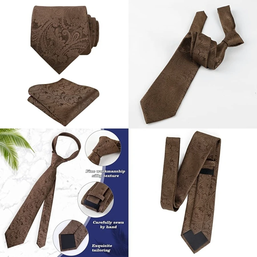 

Mens Paisley Tie Handkerchief Casual Floral Necktie Set，174-brown