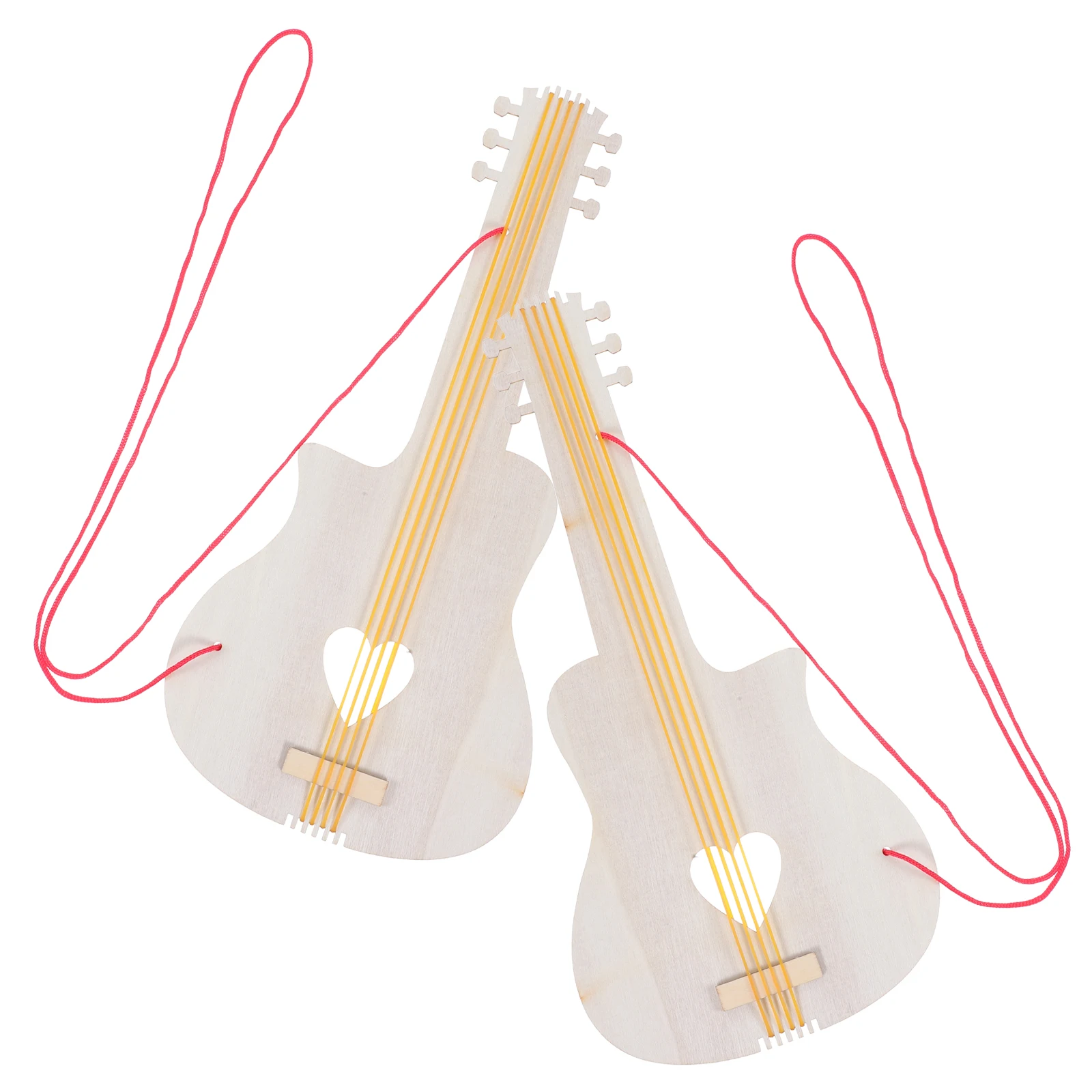 2pcs Toy Unfinished Blank Guitars Painting Wooden Handmade Diy Guitar Instruments Kids Diy Crafts Kids Craft Decor