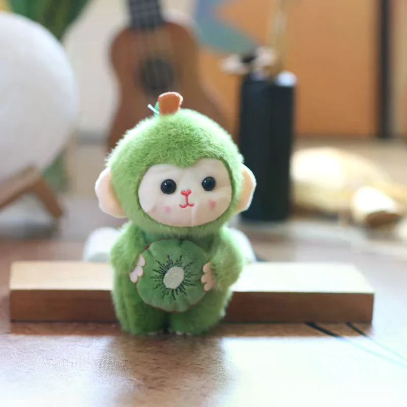 Cute Fruit Monkey Plush Toy Keychain Stuffed Animal Doll Keyring Lovely Backpack Pendant Car Key Holder Decoration Gift