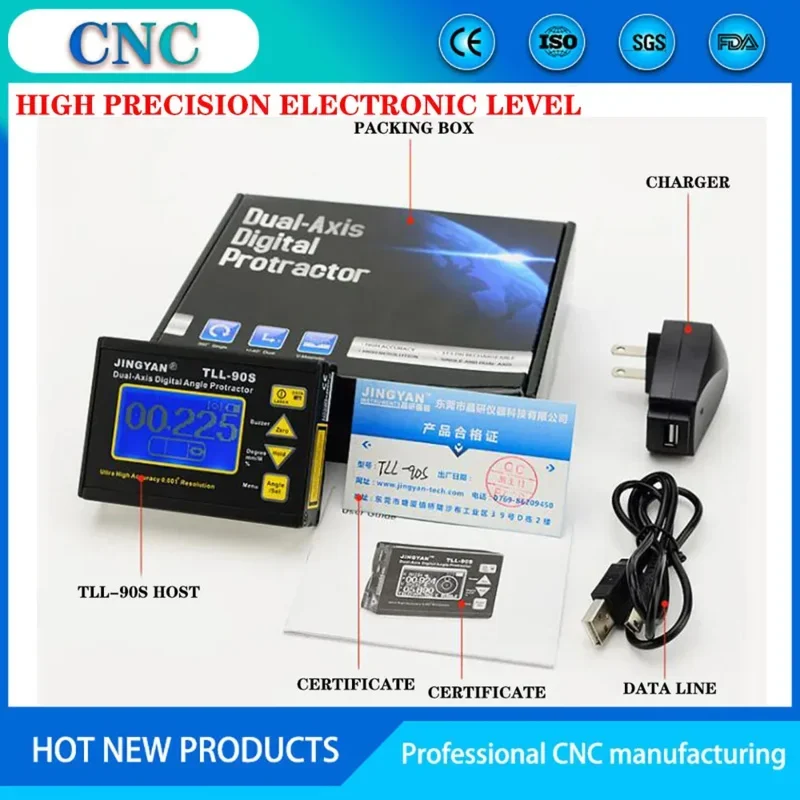 Electronic Level High-Precision Angle Meter Ruler 0.005 Degrees Laser Dual-Axis Digital Display Inclinometer TLL-90S