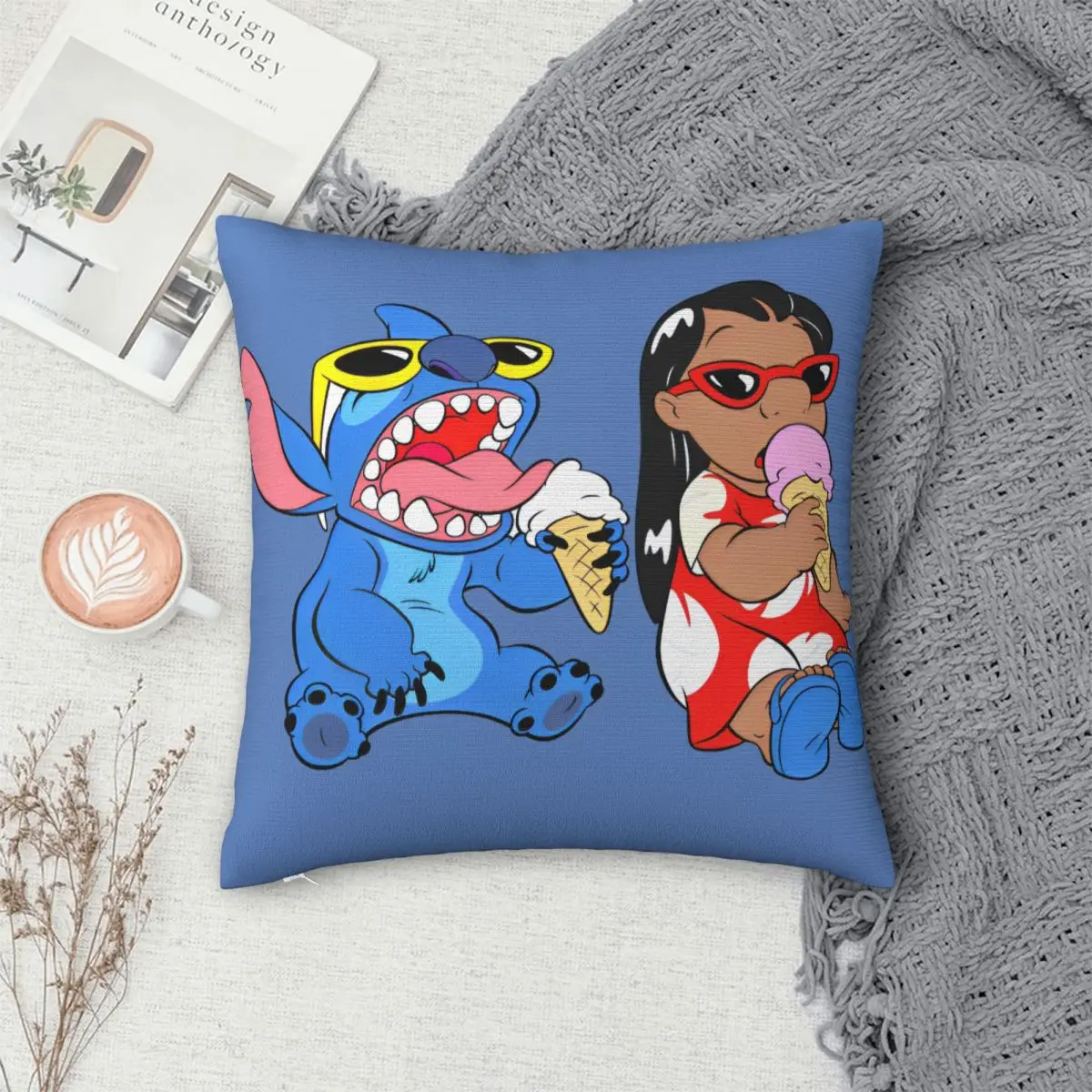 ليلو وستيتش أكل الآيس كريم رمي غطاء وسادة وسائد البوليستر للأريكة غطاء وسادة مخصص ديكور المنزل