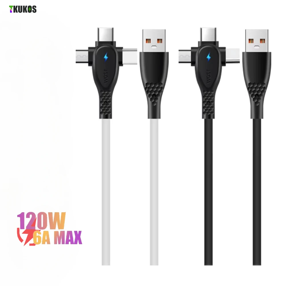 

6A 3-в-1 USB-кабель для зарядного устройства типа C для iPhone 15 14 Android Type-C, шнур для передачи данных мобильного телефона, кабель USB Micro для быстрой зарядки