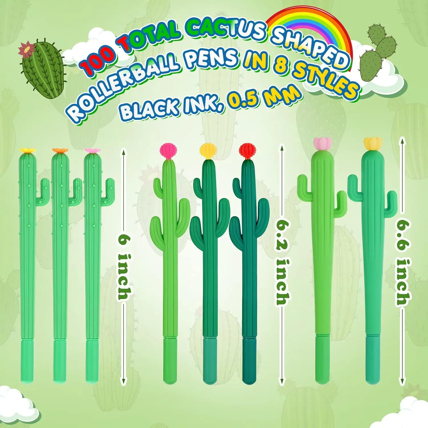 24 Pcs Cactus Pens Cactus Shape Rollerball Ballpoint Pens Cute Writing with Flowers Writing for School Home Office Supplies