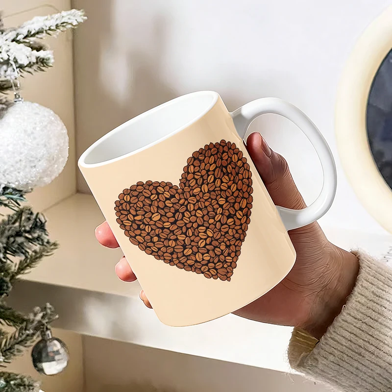 

1pcs Vintage Coffee Bean Heart Ceramic Cup with Handle, Creative Coffee Cup, Insulated Milk Cup, Office Tea Cup, Fade-Resistant