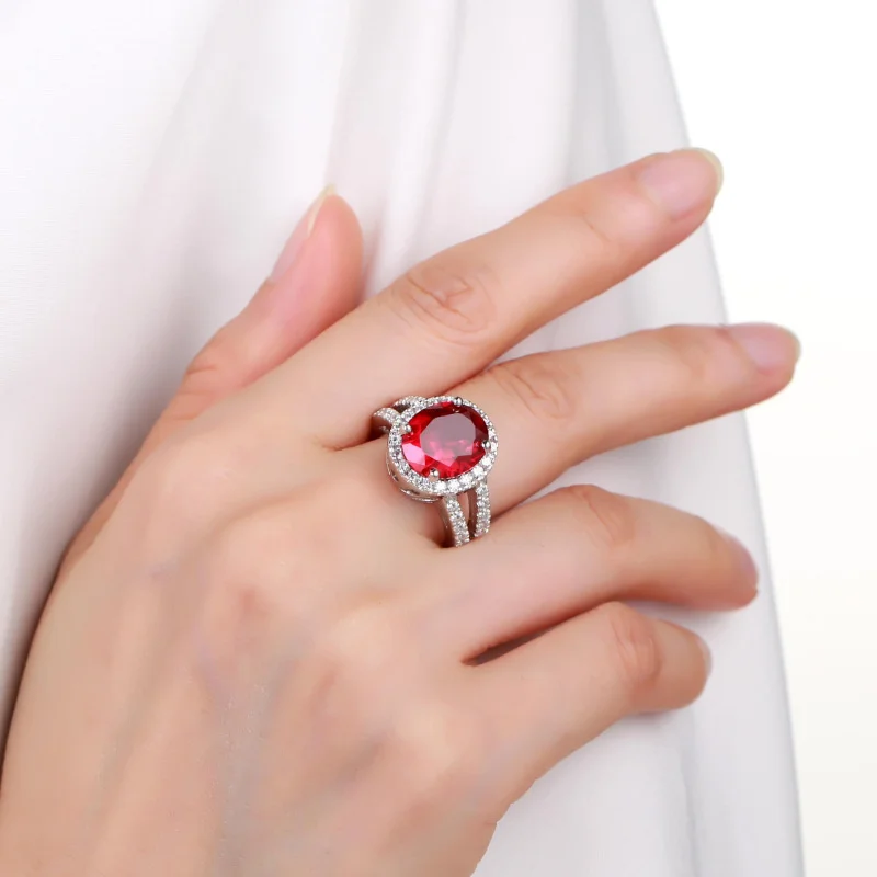 brand genuine Luxury real jewels Luxurious Design Sense Colorful Crystal Red Corundum s925 Sterling Silver Inlaid Ring Female hi