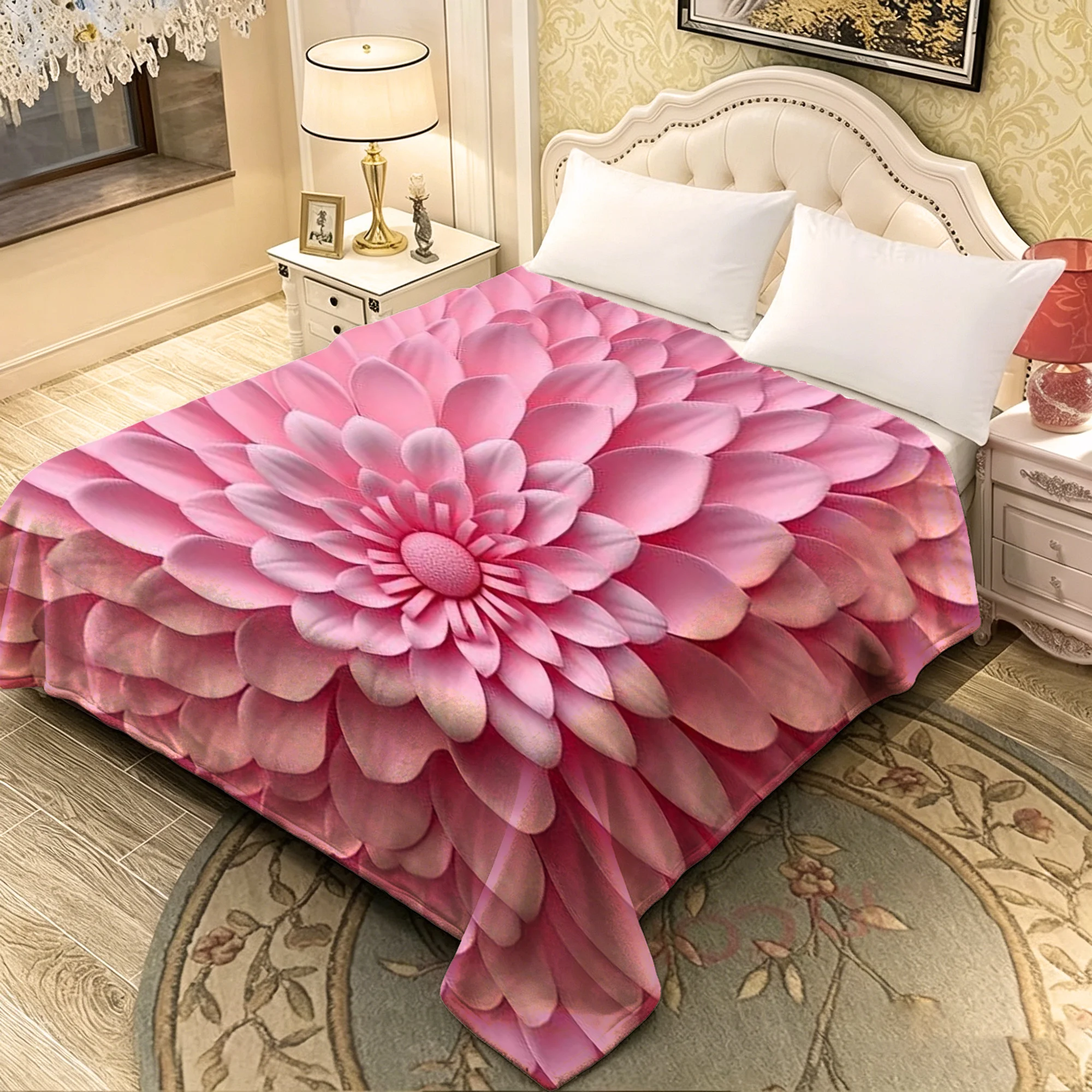 1pc 3D Visual for Lotus Pattern Flannel Blanket, Lightweight and Soft Blanket, Gift Blanket for Family and Friends. Birthday Gif