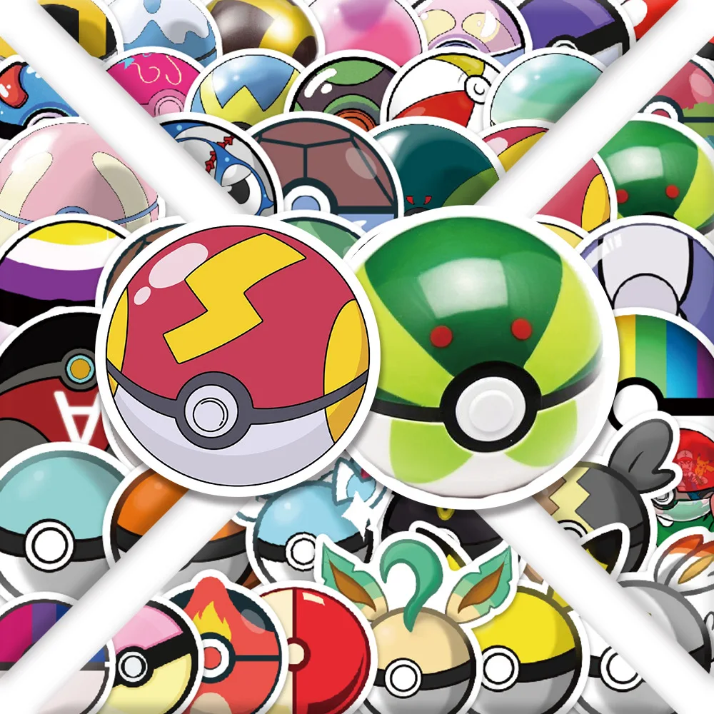 

10/60PCS New Poké Ball Cartoon Stickers Creative Pokemon Anime Graffiti Decal DIY Luggage Cup Phone Waterproof Sticker Kid Toys